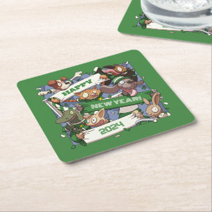 Dessous-de-verre Carré En Papier Joyeux Nouvel An Drôle Animaux Fans Écarf Cartoon