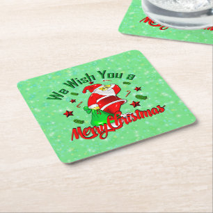 Dessous-de-verre Carré En Papier Joyeux Père Noël de Noël avec Canne Stars Sack