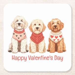 Dessous-de-verre Carré En Papier Joyeux Valentines Day Goldendoodle Dogs
