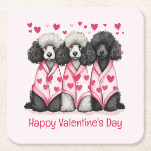 Dessous-de-verre Carré En Papier Joyeux Valentines Jour Chiens de caniche standard