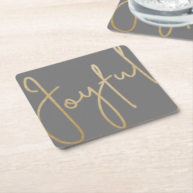 Dessous-de-verre Carré En Papier JOYFUL Gold Faux Fhuile sur gris (Incliné)
