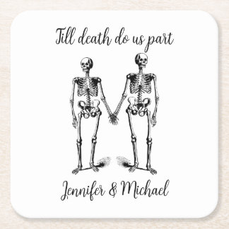 Dessous-de-verre Carré En Papier Jusqu'à la mort nous séparons Skeleton Couple Name