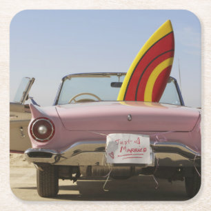 Dessous-de-verre Carré En Papier Juste signe et planche de surf mariés