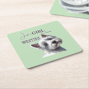 Dessous-de-verre Carré En Papier Juste une fille qui aime Westies mignonne Westie A