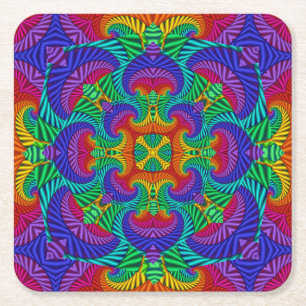 Dessous-de-verre Carré En Papier Kaleidoscope Vintage et fractal arc-en-ciel