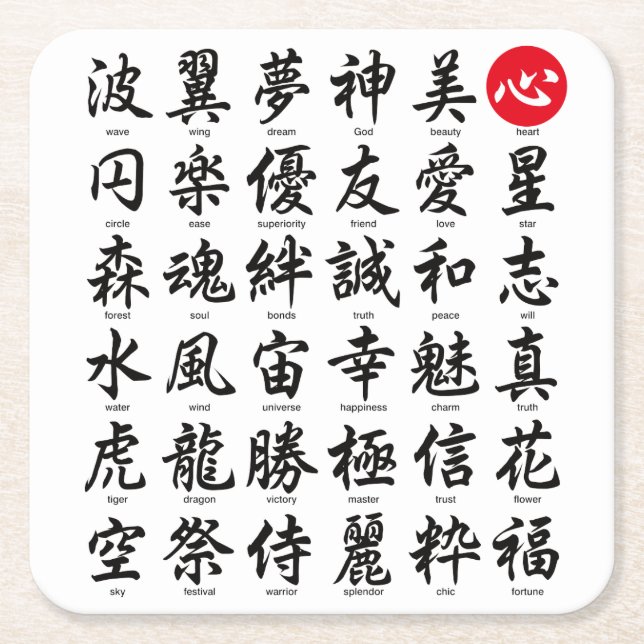 Dessous-de-verre Carré En Papier Kanji japonais populaire (Devant)