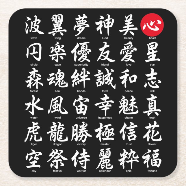 Dessous-de-verre Carré En Papier Kanji populaire au Japon (Devant)