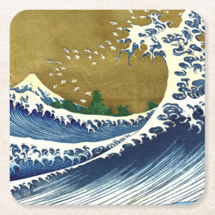 Dessous-de-verre Carré En Papier Katsushika Hokusai - Grande vague colorée