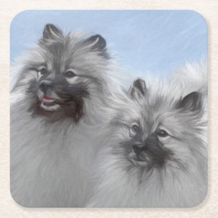 Dessous-de-verre Carré En Papier Keeshond Paire de Kees Peinture Art animal origina