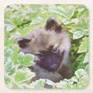 Dessous-de-verre Carré En Papier Keeshond Puppy in the Garden Peinture Art original