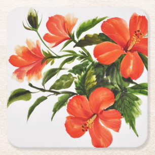 Dessous-de-verre Carré En Papier Ketmie rouge chaude