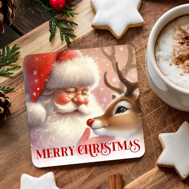 Dessous-de-verre Carré En Papier Kids Santa Rudolph Cute Christmas Paper Coaster  (Kids Santa Rudolph Cute Christmas Paper Coaster Art

)