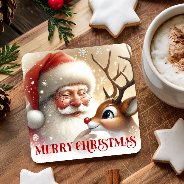 Dessous-de-verre Carré En Papier Kids Santa Rudolph Cute Christmas Paper Coaster   (Kids Santa Rudolph Cute Christmas Paper Coaster Art)