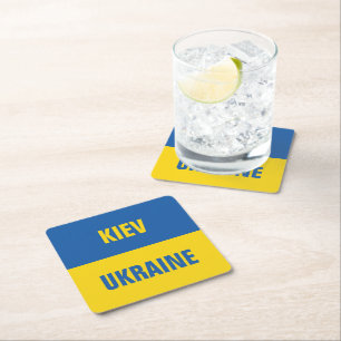 Dessous-de-verre Carré En Papier Kiev Ukraine drapeau national de l'Ukraine boisson