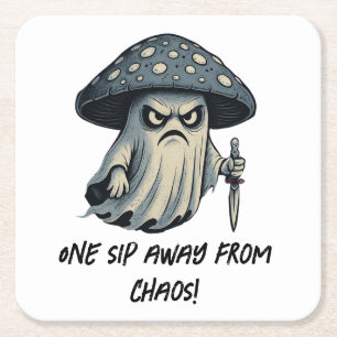 Dessous-de-verre Carré En Papier Killer 'Shroom - Fantôme Éffrayant avec couteau