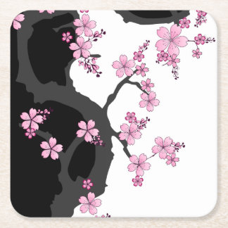 Dessous-de-verre Carré En Papier Kimono japonais Sakura noir et blanc