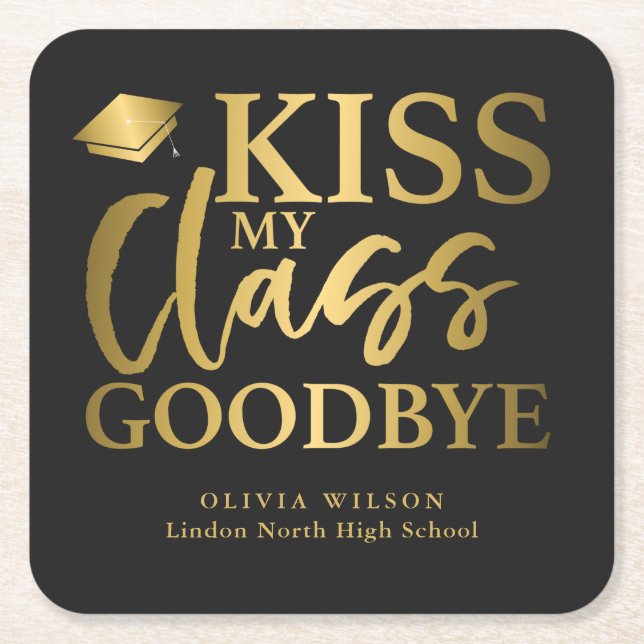 Dessous-de-verre Carré En Papier Kiss My Class Goodbye Funny Graduation Party (Devant)