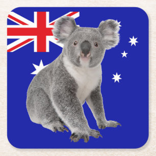 Dessous-de-verre Carré En Papier Koala avec fond de drapeau australien  