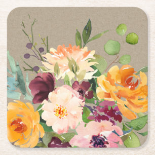 Dessous-de-verre Carré En Papier Kraft Blush Jaune Orange Bourgogne Bund Floral