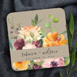DESSOUS-DE-VERRE CARRÉ EN PAPIER KRAFT BLUSH JAUNE ORANGE MARIAGE FLORAL BUNCH<br><div class="desc">Si vous avez besoin d'une personnalisation supplémentaire,  n'hésitez pas à m'envoyer un message sur yellowfebstudio@gmail.com .</div>