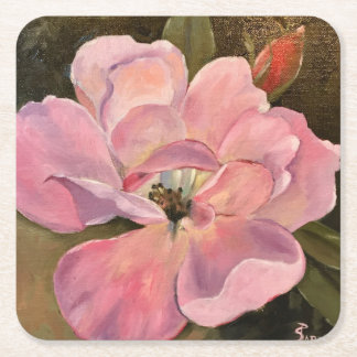 Dessous-de-verre Carré En Papier La Blossom Rose Ouvre La Peinture À L'Huile D'Art