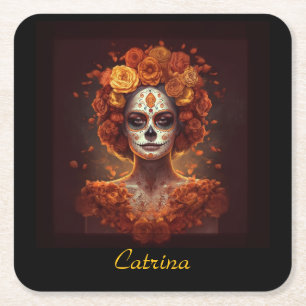 Dessous-de-verre Carré En Papier La Catrina Souci Jour des Morts Crâne de Sucre