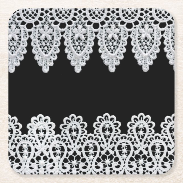 Dessous-de-verre Carré En Papier La dentelle blanche forme une frontière sensible (Devant)