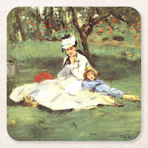Dessous-de-verre Carré En Papier La famille Monet dans son jardin Edouard Manet