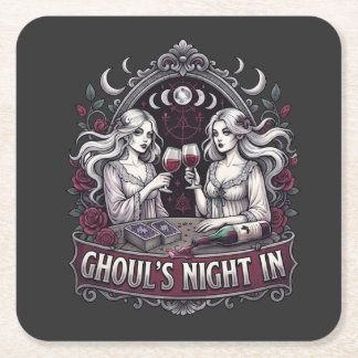 Dessous-de-verre Carré En Papier La Nuit des Goules dans un Vin Effrayant Tarot Soi