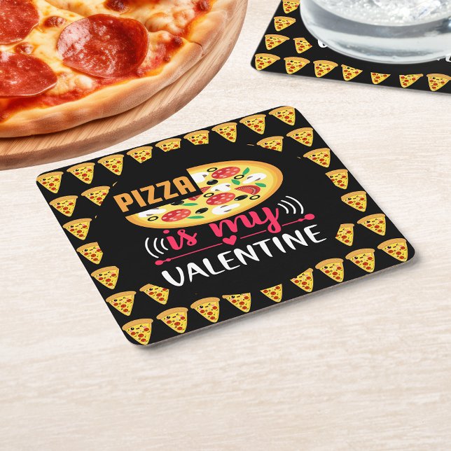 Dessous-de-verre Carré En Papier La Pizza Est Ma Saint Valentin Amusante (Pizza Is My Valentine Funny Party Square Paper Coaster)