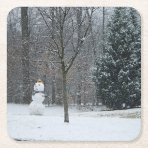 Dessous-de-verre Carré En Papier La scène de neige hivernale du voisin