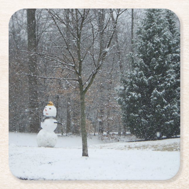 Dessous-de-verre Carré En Papier La scène de neige hivernale du voisin (Devant)