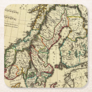 Dessous-de-verre Carré En Papier La Suède, Danemark, Norvège avec des frontières