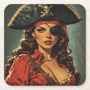 Dessous-de-verre Carré En Papier La tentatrice pirate écarlate