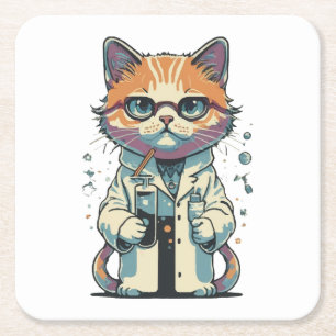 Dessous-de-verre Carré En Papier Laboratoire de chat ciblé