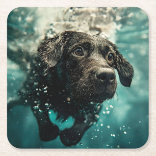 Dessous-de-verre Carré En Papier Labrador Nageant Sous l'Eau Design Chien Puppy