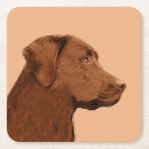 Dessous-de-verre Carré En Papier Labrador Retriever (Chocolat) Peinture - Chien Art
