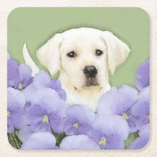 Dessous-de-verre Carré En Papier Labrador Retriever Puppy Painting Original Chien A