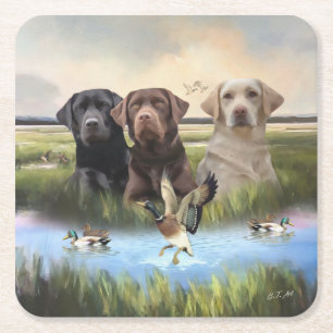 Dessous-de-verre Carré En Papier Labrador Retrievers, (Chasse aux chiens)