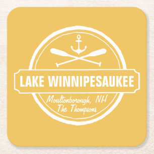 Dessous-de-verre Carré En Papier Lac Winnipesaukee NH ville personnalisée, nom, an