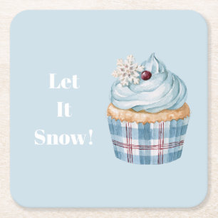 Dessous-de-verre Carré En Papier Laissez tomber la neige Blue Cupcake Flocon de Noë