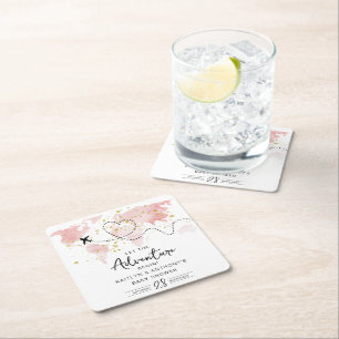 Dessous-de-verre Carré En Papier "Laissons Commencer L'Aventure !" Baby shower Cart