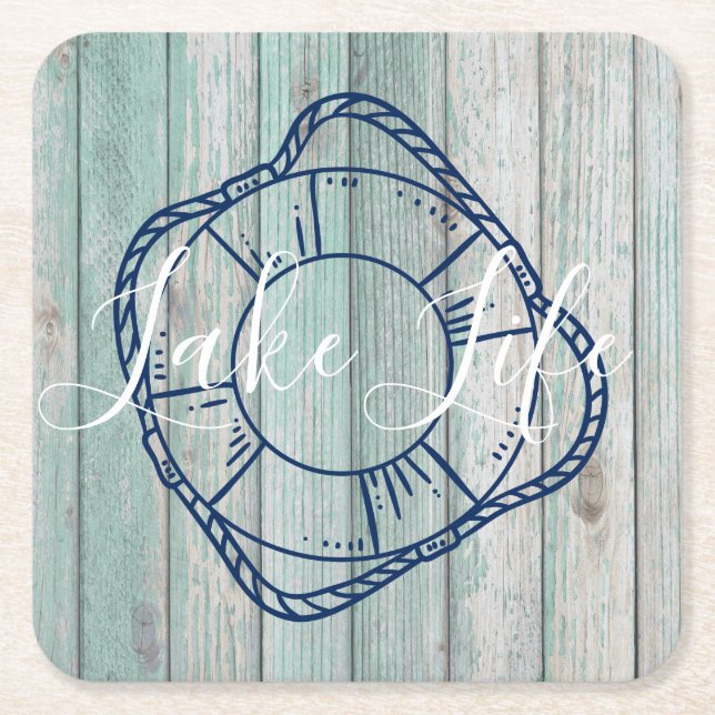 Dessous-de-verre Carré En Papier Lake Life & Preserver Blue Wood (Devant)