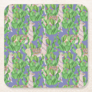 Dessous-de-verre Carré En Papier Lama d'aquarelle et motif de Catus