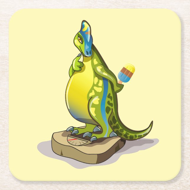 Dessous-de-verre Carré En Papier Lambeosaurus Se Possédant Sur Une Échelle De Poids (Devant)