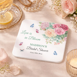 Dessous-de-verre Carré En Papier L'amour est en fleurs Papillons Shower de Mariée
