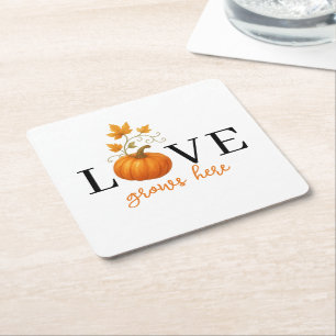 Dessous-de-verre Carré En Papier L'AMOUR grandit ici Lettres citrouilles Automne