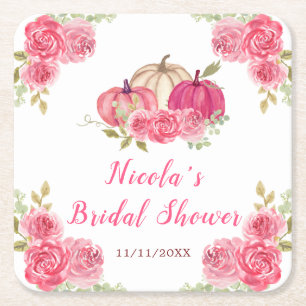 Dessous-de-verre Carré En Papier Lancement de mariage citrouilles florales rose vif
