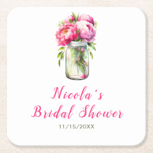 Dessous-de-verre Carré En Papier Lancement de mariage Jar Mason Roses peonies