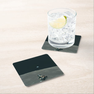 Dessous-de-verre Carré En Papier Lander lunaire Apollo et lever de terre sur la lun